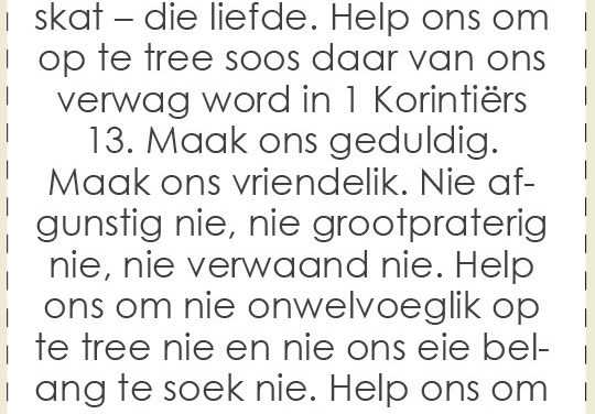 ‘n Gebed vir wanneer jul wil ryk word in liefde.